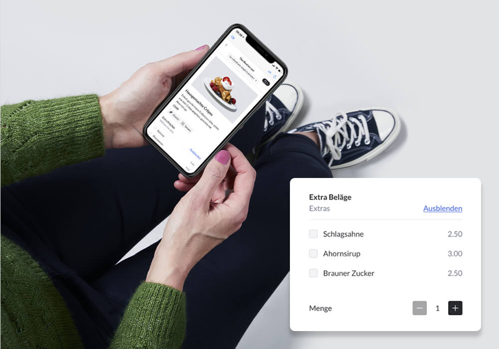 Frau bestellt über Order Anywhere auf einem iPhone