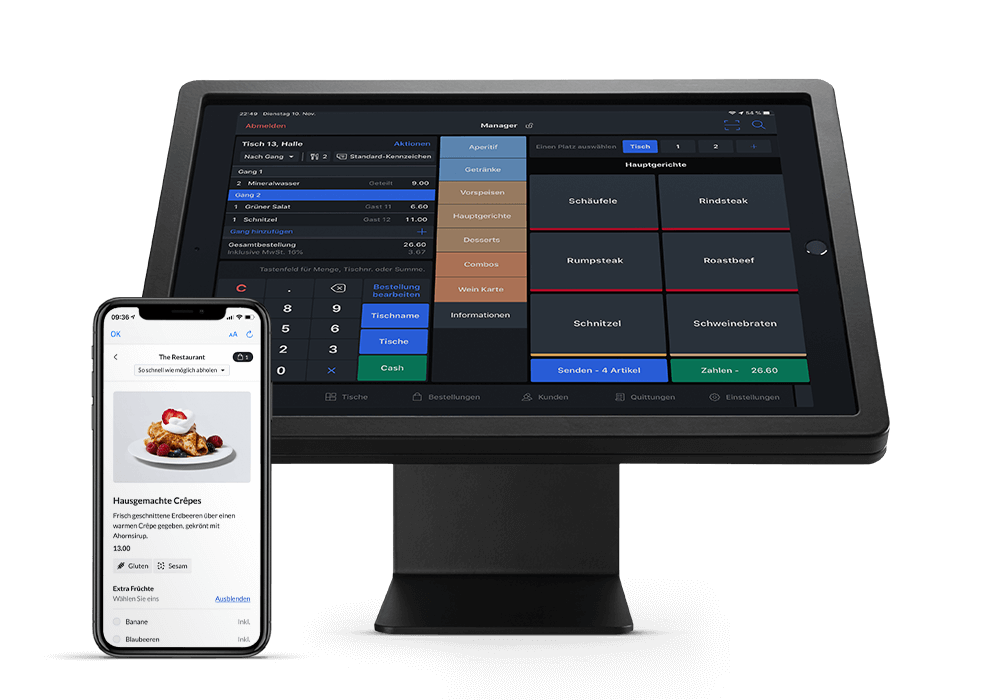 Lightspeed Gastronomie Bestellbildschirm für iPad und und Order Anywhere auf iPhone