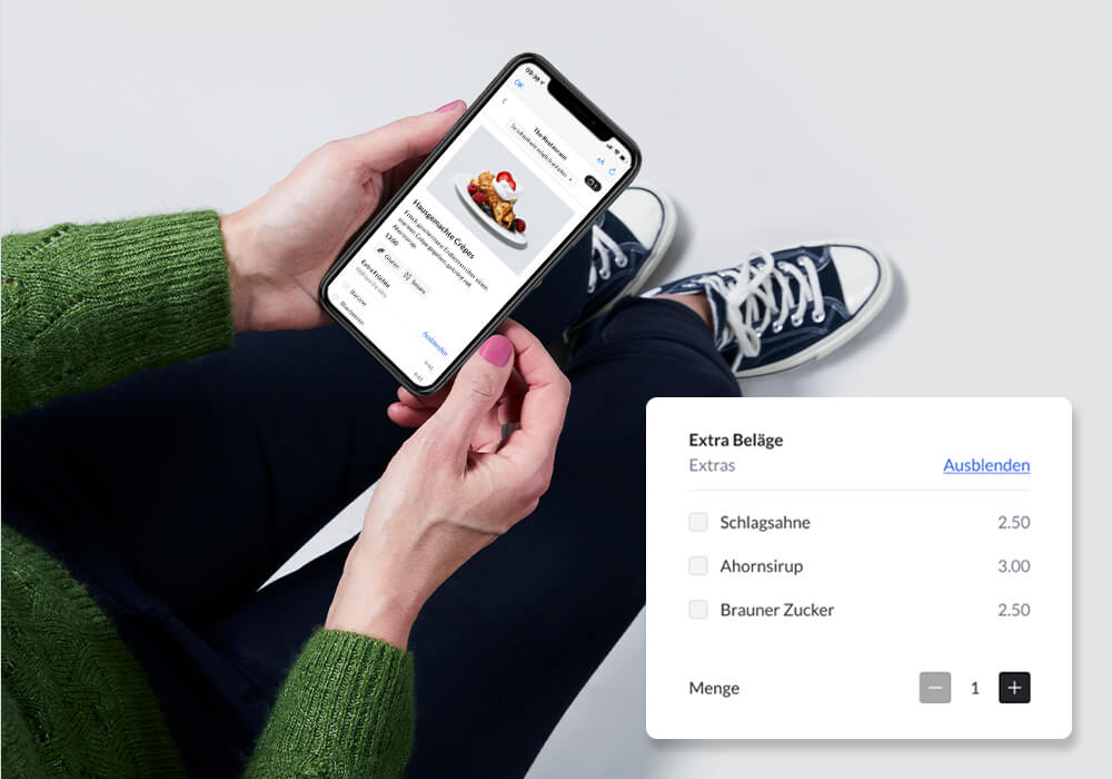 Frau bestellt über Order Anywhere auf einem iPhone